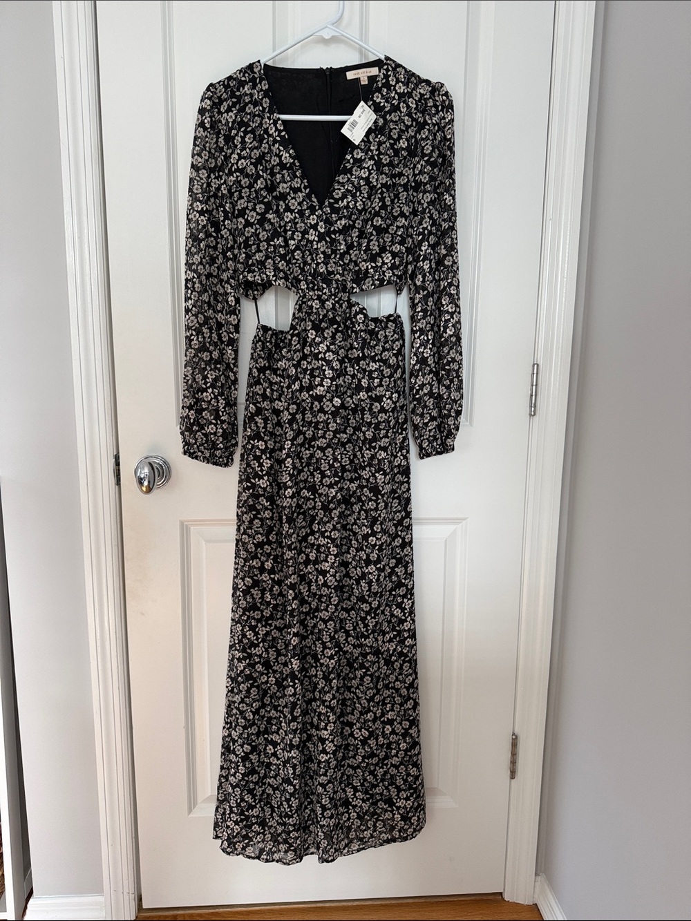Skies Are Blue Black Floral Maxi Dress with cutouts